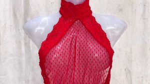 Red Lace Halter Neck Crop Top