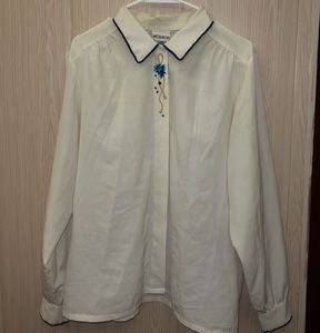 Elegant Cream Blouse with Blue Embroidery