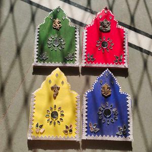 Set of 4 Colorful Ganesha Wall Hangings