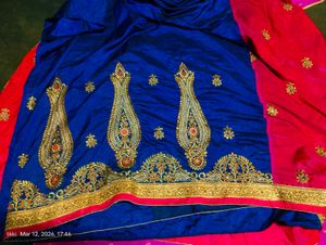 Royal Blue & Pink Embroidered saree  Choli