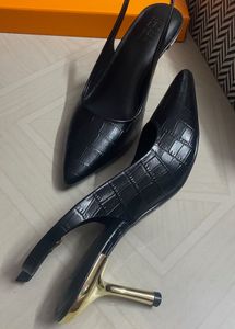 Chic Black Croc Slingback Heels