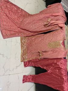 Elegant Pink Sequined Kurta Set with Dupatta