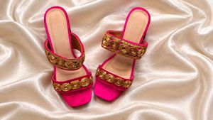 Hot Pink Embellished Block Heels