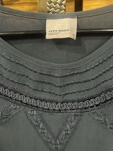 Dusty Blue Embroidered Top By Vero Moda