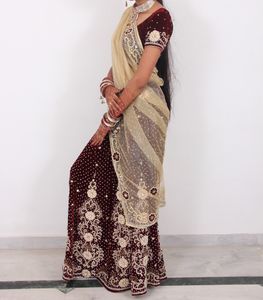Lehenga Choli Dupatta Set - Maroon Velvet