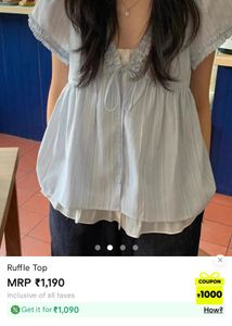 Light Blue Striped Ruffle Top