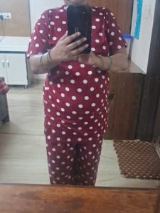 Maroon Polka Dot Kurta and Pants Set