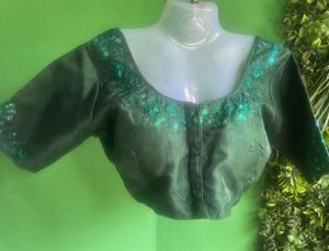 Not used Embroidered Green Blouse