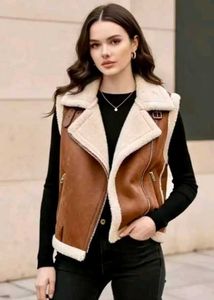 Newme Imported Fleece sleeveless Pu Jacket