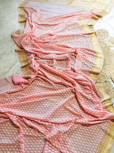 100% Pure silk peach Khaddi Georgette