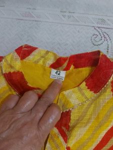 lehariya Vibrant Yellow &amp; Red Striped Kurta