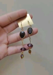 Elegant Dangle Earrings with Dark Stones