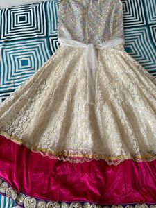 Elegant Cream &amp; Pink Embellished Lehenga