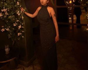 Elegant Black Embellished Gown - savana