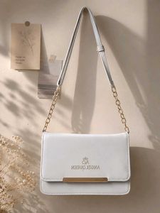 White Crossbody Bag with Gold Chain