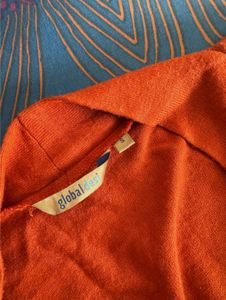 Rust Orange Knee-Length Embroidered Shrug