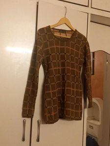 Brown Geometric Print Long Sleeve Top