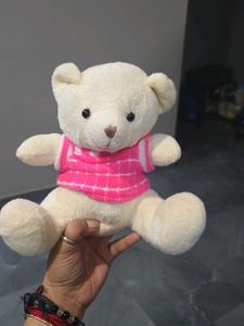 Cute Cream Teddy Bear with Pink Vest
