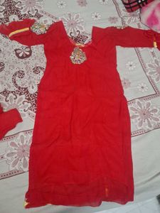 Red Kurta with Yellow Embellishments