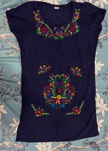 Navy Embroidered Kurta Top