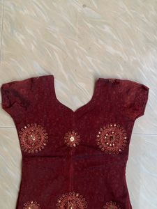 Maroon Embroidered Kurta