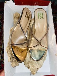 Stylish Gold &amp; Clear Wedge Heels new unused