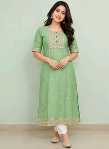 Elegant Embroidered Kurta with White Pants
