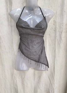 68.. Grey Embellished Halter Top
