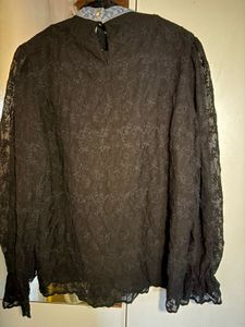 Elegant Black Lace Blouse with Pearl Details