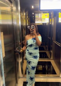 Chic Light Blue Floral Maxi Dress