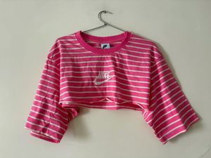Nike Pink Striped cropped T-Shirt