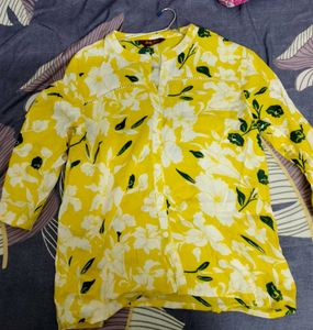 Vibrant Yellow Floral Print Button-Up Blouse