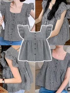 Gingham Ruffle Sleeve Top
