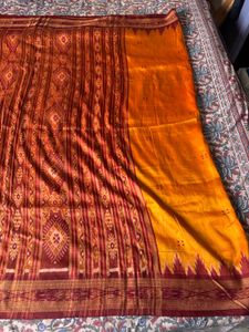 Vibrant Orange and Red Ikat Saree