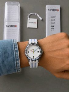 Swatch Watch - Black with Grey Stripes PREMIUM FOR