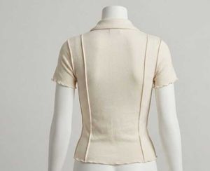 NUON Cream Textured Knit Short Sleeve Polo Top(S-M