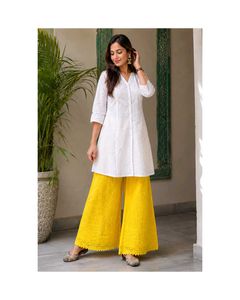 Elegant lakhnavi chikankari Yellow Palazzo Pants