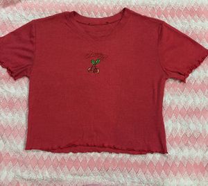 Red Cherry Embroidered Crop Top
