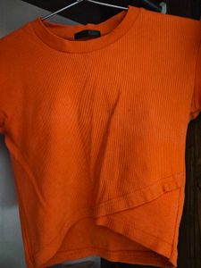 Orange Ribbed Crop Top