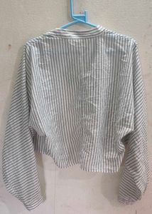 Striped Button-Up Cropped Shirt
