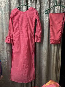 Pink Embroidered Kurta with Dupatta Set