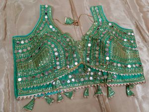 Sea Green Sequins And Mirror Work Blouse
