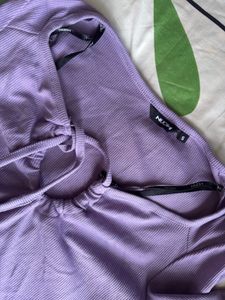 NUON Cute Lavender Ribbed Tie-Front Top