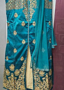 Teal Kurta Set with Gold Embroidery