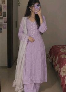 Elegant y2k Lavender Kurta Set with Sequins