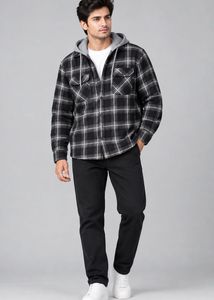 check plaid flannel shirt with attached hooded
