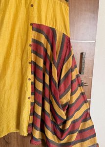Yellow Kurta with Red &amp; Brown Stripes