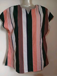 Striped V-Neck Cap Sleeve Top