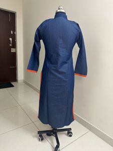 Denim Kurta with Floral Embroidery