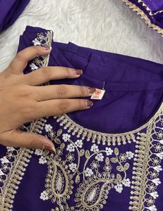 Purple Embroidered Kurta Set totally new